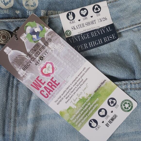 NEW Rewash Womens Vintage Revival Skater Shorts  Blokecore High Rise Distressed - Picture 4 of 7